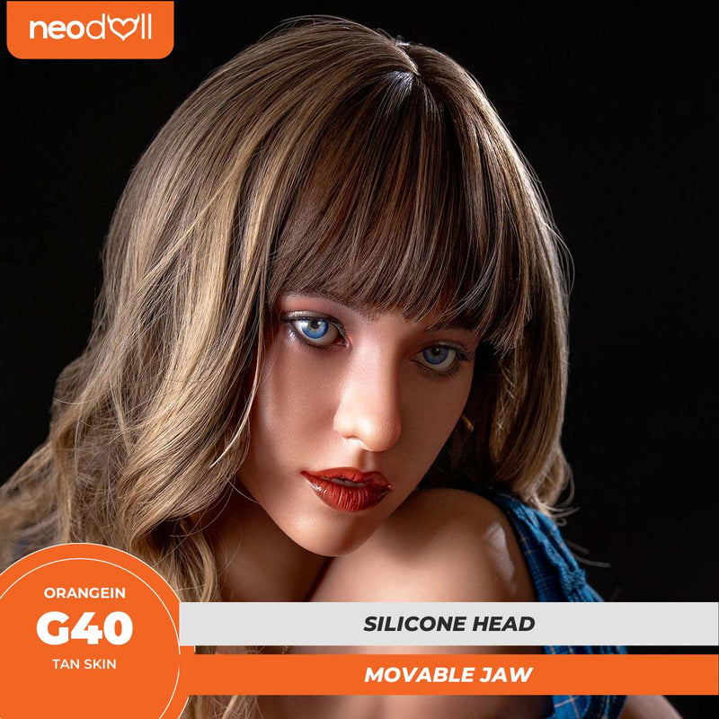 Orangein G40 - Movable Jaw Silicone Sex Doll Head - Implanted Hair - M16 Compatible - Tan video