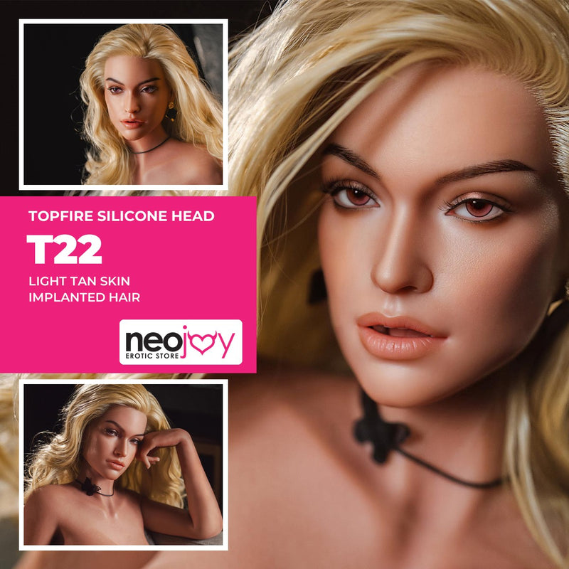 Topfire T22 - AI Talking Silicone Sex Doll Head - Heated Oral Suction - M16 Compatible - Light Tan video