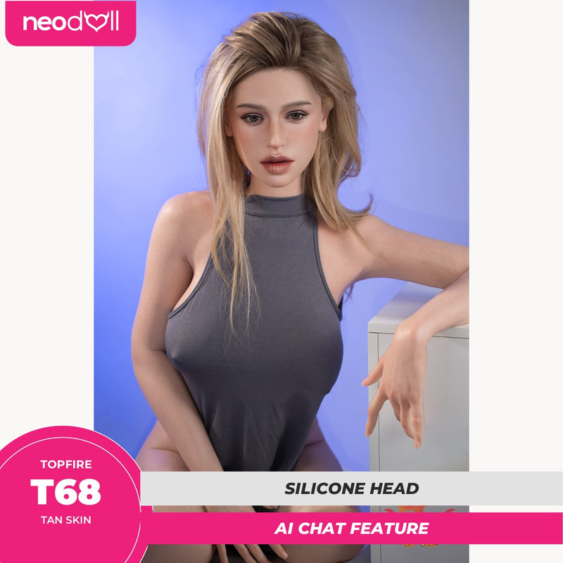 Topfire T68 - AI Talking Silicone Sex Doll Head - Heated Oral Suction - M16 Compatible - Tan video