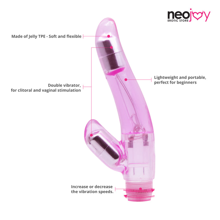 Neojoy Double Joy Jelly Rabbit Vibrator Multiple Speed Functions Soft TPE