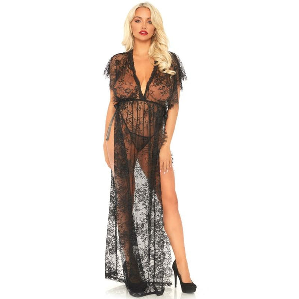 LEG AVENUE - 2 PIECES SET LACE KAFTEN ROBE AND THONG S/M