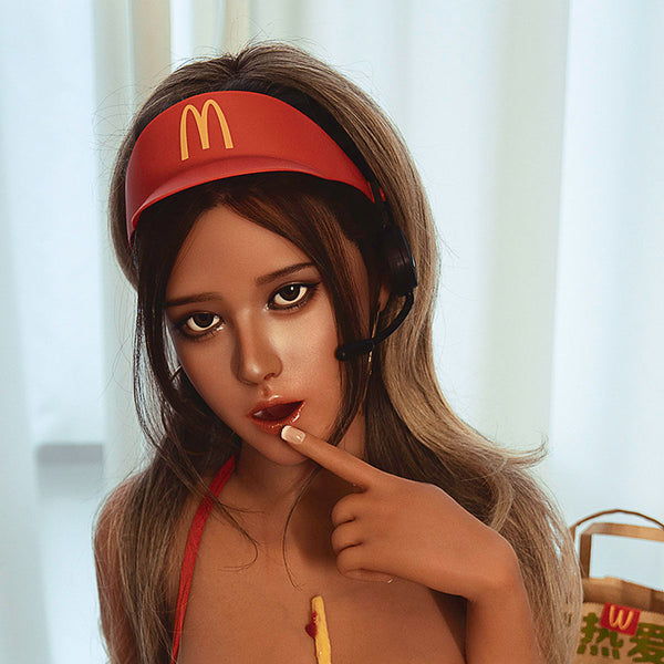 [HEAD-SY-M19#-TAN-SILICONE-BROWN-M16-IMPLANTED HAIR-MOVABLE JAW]