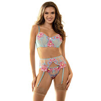 Subblime Flower Embroidered Bra and Garter Belt Set Pink L/XL video