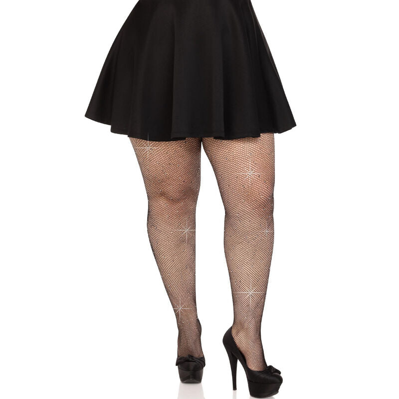 Leg Avenue Crystalized Mesh Stockings Black Plus Size video