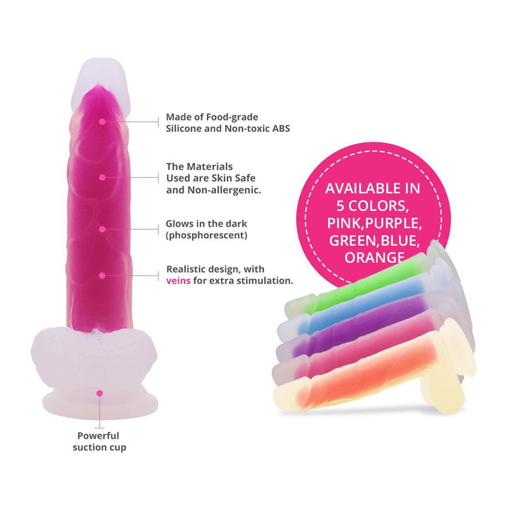 Neojoy Luminous Dildo Pure Silicone transparent suction cup - Pink 8.3 inch - 22cm - Lucidtoys