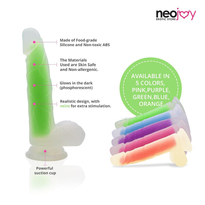 Neojoy Luminous Dildo Pure Silicone transparent with suction cup - Green 8.3 inch - 22cm - Lucidtoys