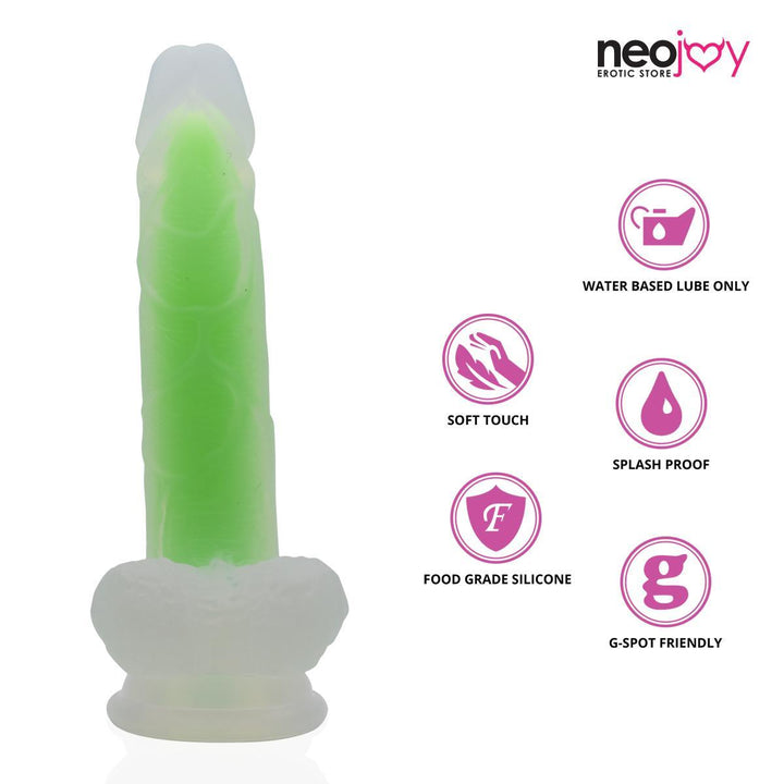 Neojoy Luminous Dildo Pure Silicone transparent with suction cup - Green 8.3 inch - 22cm - Lucidtoys