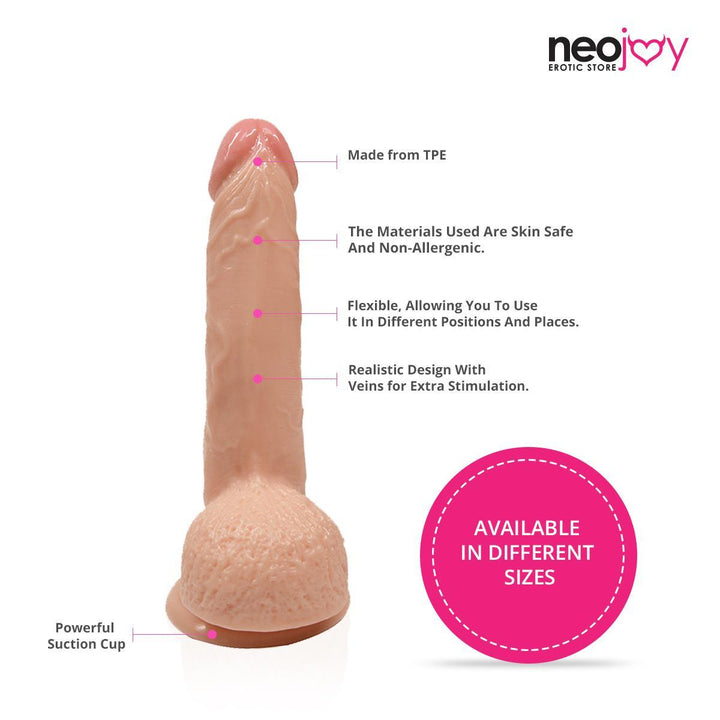 Neojoy - Veiny Dong Dildo Flesh With Suction Cup - 20.32cm - 8 inch - Lucidtoys
