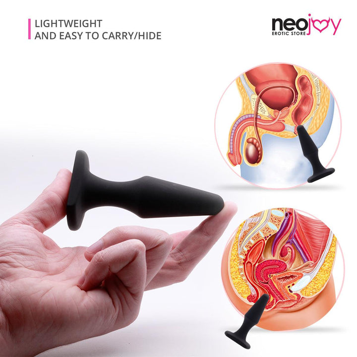 Neojoy Classic Butt plug Silicone Black With Flat Base - 3.7 inch - 9.25 cm - easy to handle