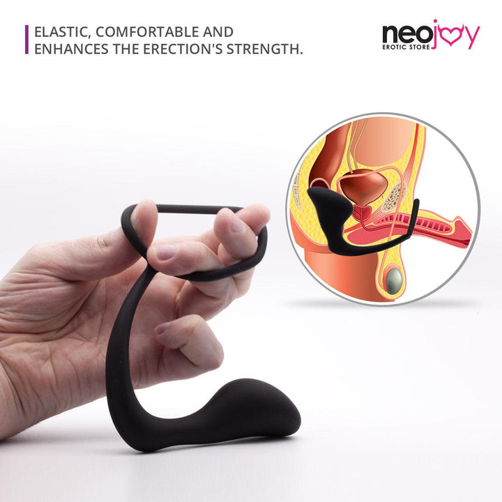 Neojoy Butt plug Silicone Black With Cock Ring  - 3.1 inch - 8 cm - Elastic