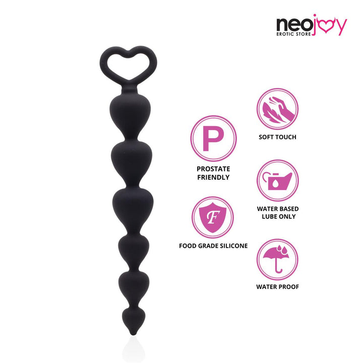 Neojoy Love Anal Beads Silicone Black - 6.9 inch -17.45cm - Lucidtoys