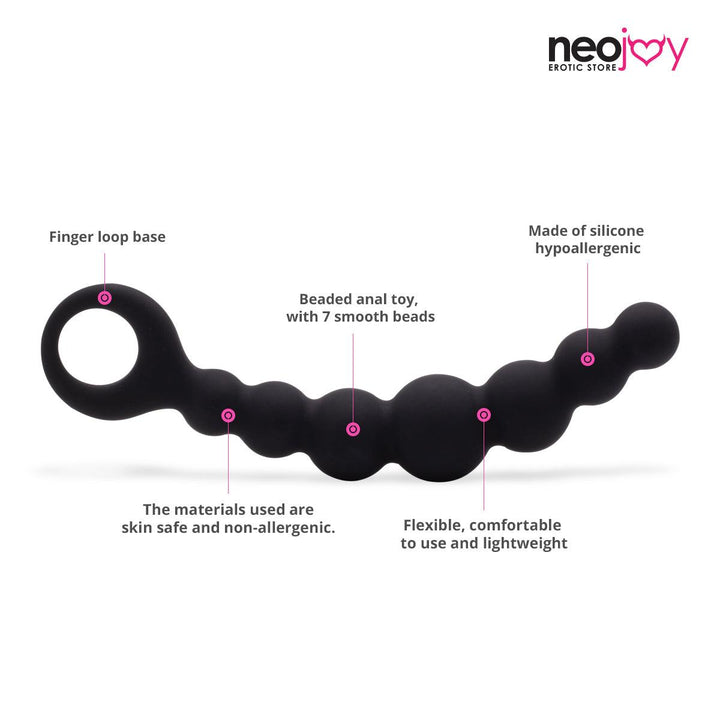 Neojoy Anal Butt Plug 7 beads silicone - Black 7.28 inch -18.5 cm Dildos - lucidtoys.com Dildo vibrator sex toy love doll