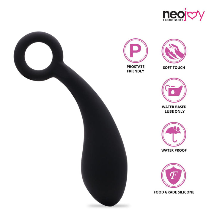 Neojoy Anal Dildo Silicone Black With Loop Large - 7.3 inch - 18.5cm Anal Dildos - lucidtoys.com Dildo vibrator sex toy love doll