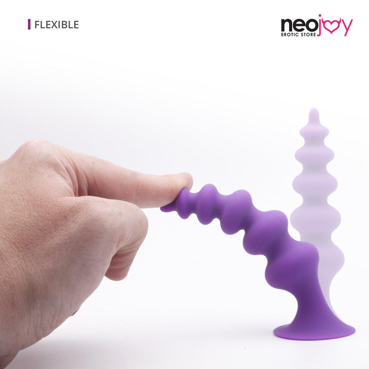 Neojoy Beaded Anal Prober Silicone Purple With Suction Cup Base