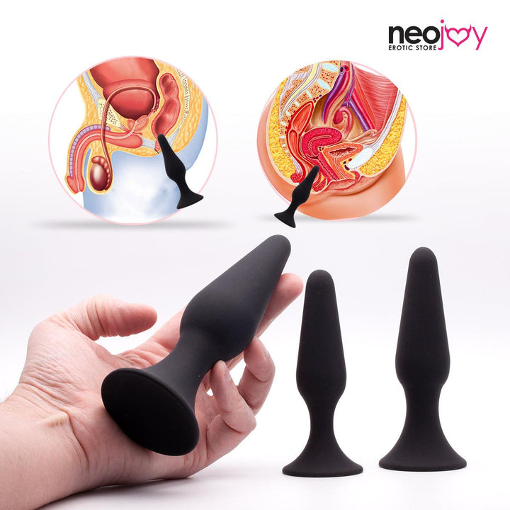 Neojoy Triple Butt plug Set Silicone Black - 3 Sizes - Lucidtoys