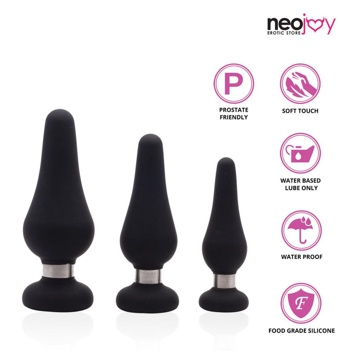 Neojoy Triple Silver Silicone 3 elegant Waterproof Anal plugs - Lucidtoys