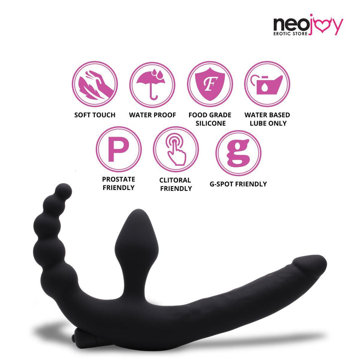 Neojoy Strapless Triple Vibrating Dildo Silicone For Solo and Couple - Black 13.77 inch- 34cm - Lucidtoys