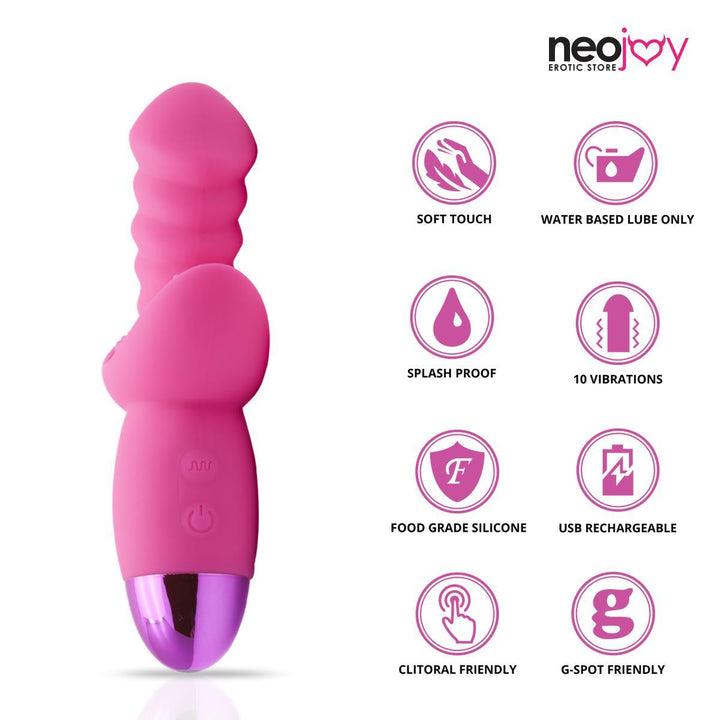 Neojoy Vibe Twist Silicone Clitoral Vibrator USB Rechargeable 10-Speed Functions - Pink - Lucidtoys