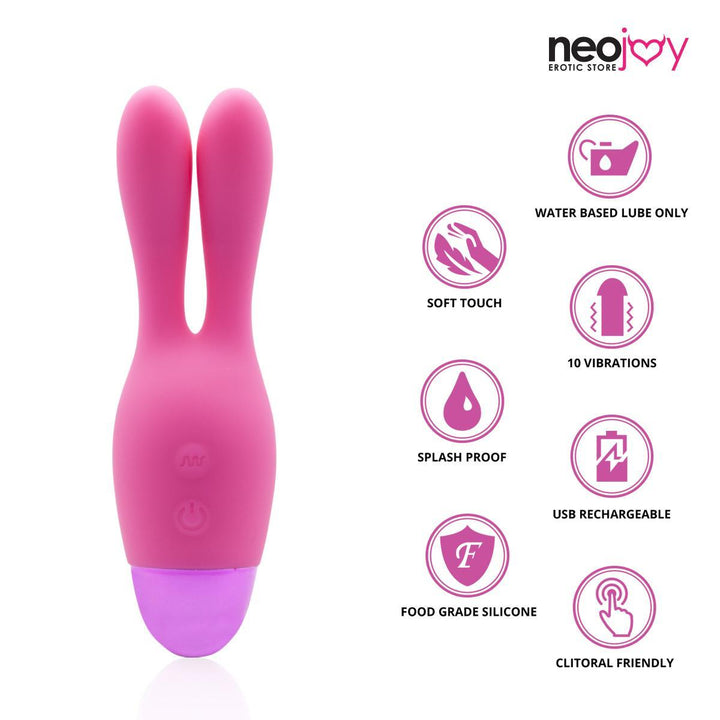 Neojoy Bunny Ears Silicone Clitoral Vibrator USB Rechargeable 10-Speed Functions - Pink Clitoral Vibrators - lucidtoys.com Dildo vibrator sex toy love doll