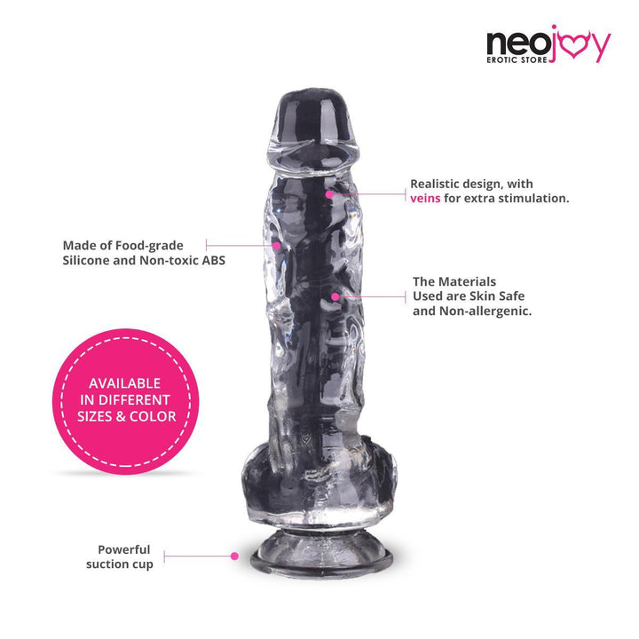 Neojoy - Soft Jelly Crystal Dildo TPE With Suction Cup - Transparent - 23cm - 9.1 inch - Lucidtoys