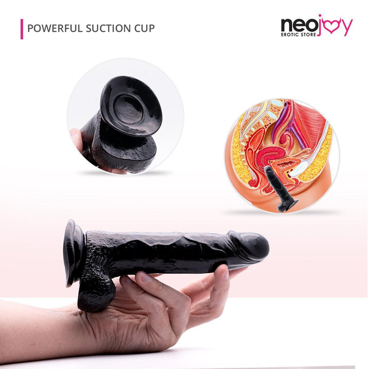 Neojoy - Soft Jelly Crystal Dildo TPE With Suction Cup - Black - 20cm - 7.9 inch - Lucidtoys