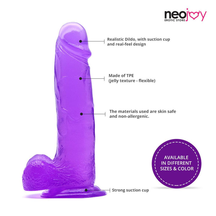 Neojoy - Jelly Soft Crystal Dildo With Suction Cup - Purple - 20cm - 7.9 inch - Lucidtoys