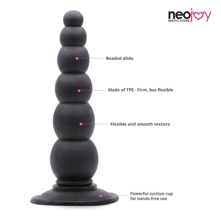 Neojoy Beaded Prober With Suction Cup Base Soft TPE Black 7.5 Inch - 19 cm Anal Beeds - lucidtoys.com Dildo vibrator sex toy love doll