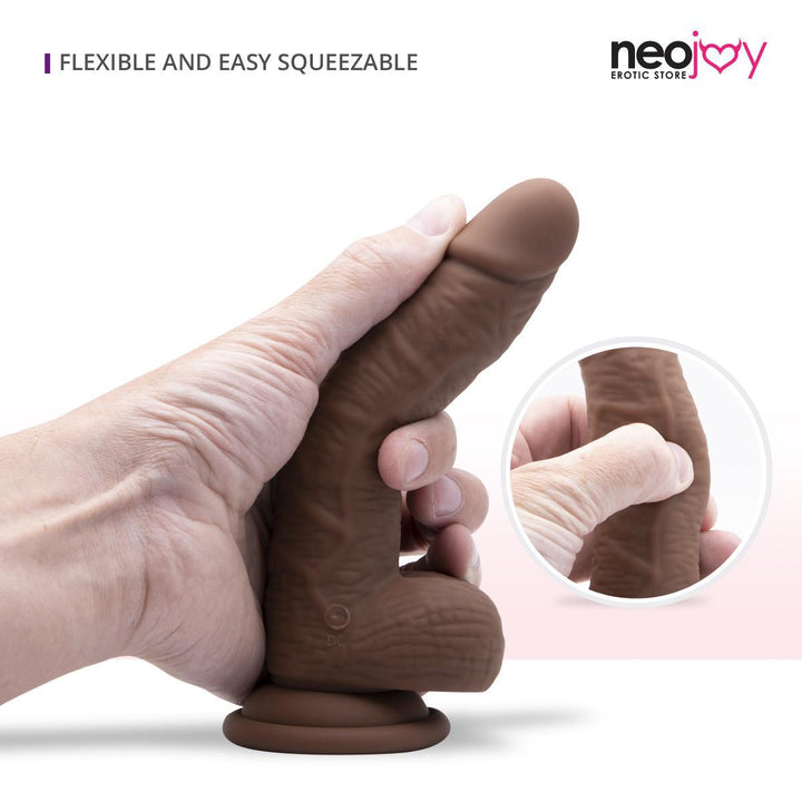 Neojoy - Skinlike Vibrating Lover Silicone Dildo Brown With Suction Cup - Brown - 18cm - 7.1 inch - Lucidtoys