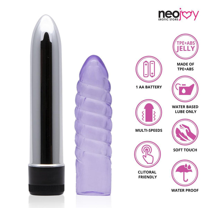 Neojoy Sleeved Bullet Clitoral Vibrator Multiple Speed Functions Soft TPE - Purple - Lucidtoys