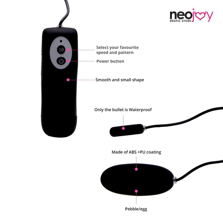 Neojoy Bullet Egg Clitoral Vibrator 10-Speed Functions Soft ABS - Black Bullet - lucidtoys.com Dildo vibrator sex toy love doll