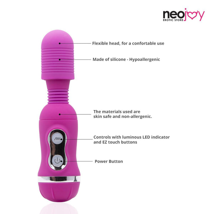 Neojoy Magic Mini Wand Vibrator 18-Speed Functions Silicone - Purple - Lucidtoys