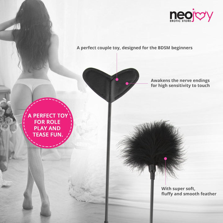 Neojoy Feather Fluffy Crop Tickler Double Ended With Silicone & Feathers - Black 16.14 inch - 41cm 6