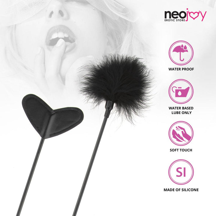 Neojoy Feather Fluffy Crop Tickler Double Ended With Silicone & Feathers - Black 16.14 inch - 41cm 7