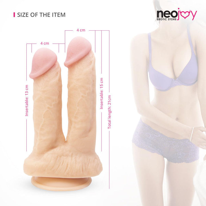 Neojoy - Realistic Dual Dildo With Strong Suction Cup And Balls - Lifelike G-Spot Anal Penetration - 15cm - 5.9 inch