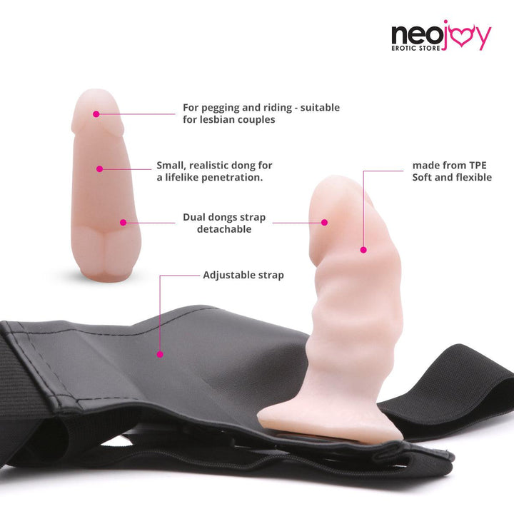 Neojoy - Mini Strap - Realistic Double Dildo Strap-On Harness - 11cm - 4.3 inch - Lucidtoys
