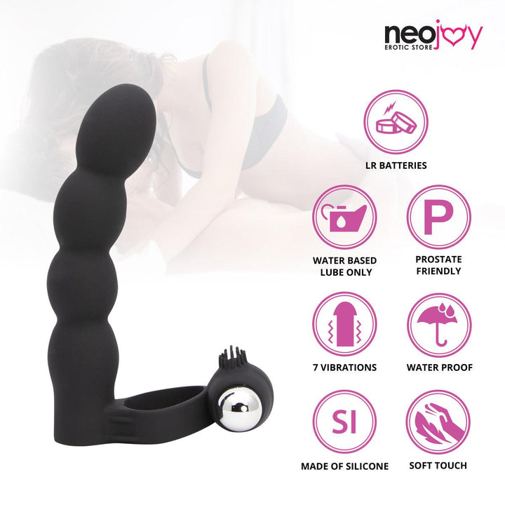 Neojoy Beaded Shaft Ring - Penis Ring Butt Plug - Silicone Anal Prober - Couple Sex Toy - Lucidtoys