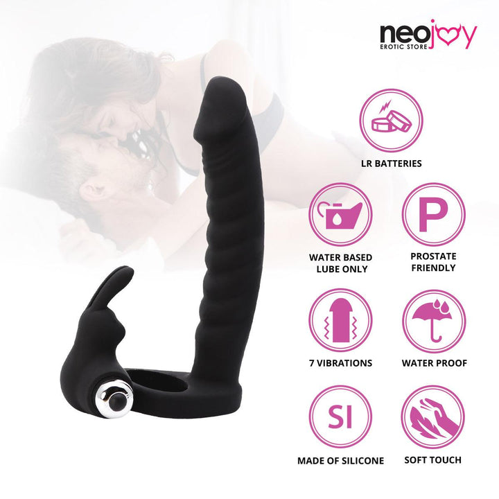 Neojoy Rabbit Ring with Dong - Clitoral Stimulation - Silicone Anal Prober - Butt plug Adult Sex Toy - Lucidtoys