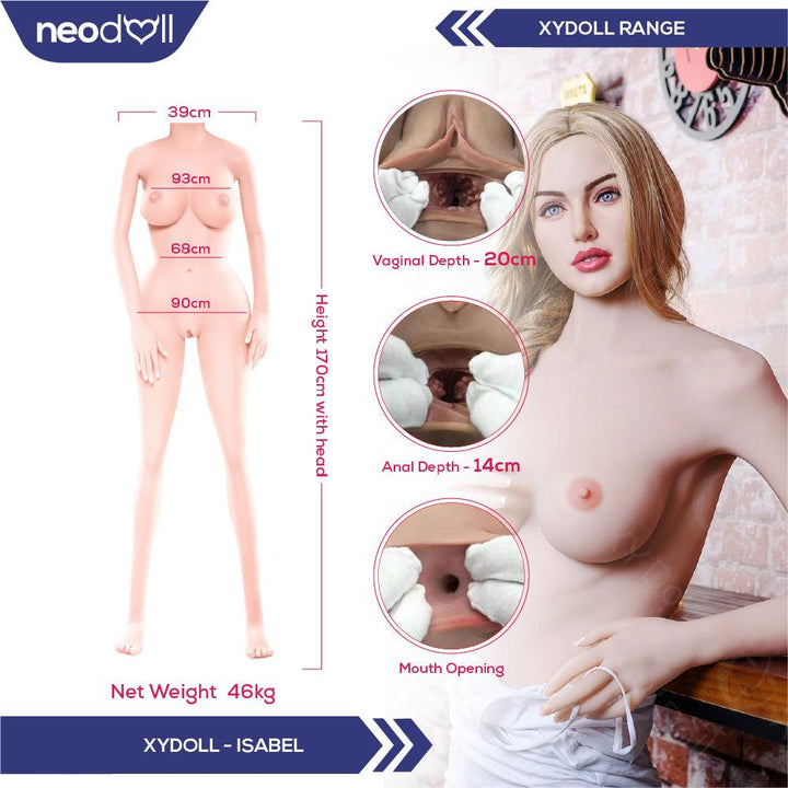 XYDoll Silicone Real Head Sex doll - Isabel - Silicone TPE Hybrid Sex Doll - Gel Breast - 170cm - Natural - Lucidtoys