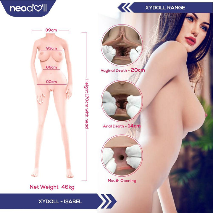 XYDoll - Isabel - Silicone TPE Hybrid Sex Doll - 170cm - Implanted Black Hair - Gel Breast - Natural - Lucidtoys
