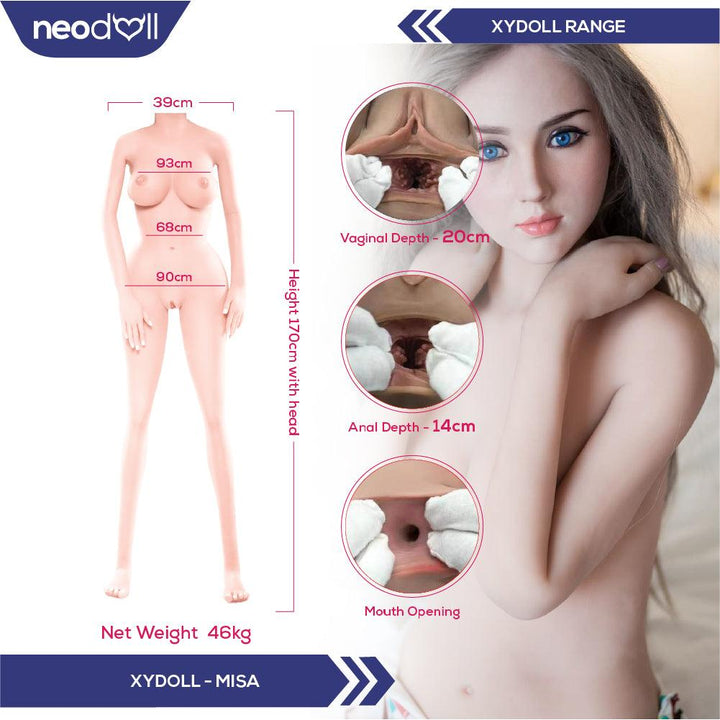 XYDoll - Misa - Silicone TPE Hybrid Sex Doll - 170cm - Implanted Black Hair & Gel Breast - Natural - Lucidtoys