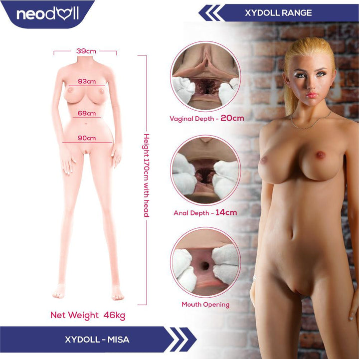 XYDoll - Misa - Silicone TPE Hybrid Sex Doll - 170cm - Implanted Blond Hair - Gel Breast - Natural - Lucidtoys