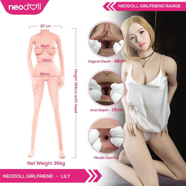 Neodoll Girlfriend Lily - Silicone TPE Hybrid Sex Doll - 166cm - Natural - Lucidtoys