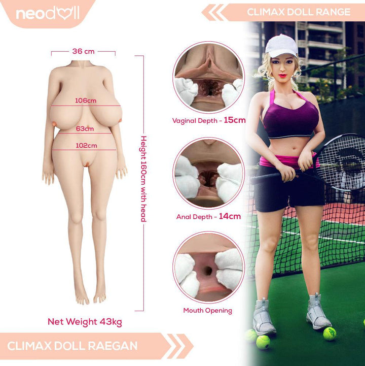 Climax Doll - Raegan - Realistic Sex Doll - Gel Breast - Fat Body - 160cm - White - Lucidtoys