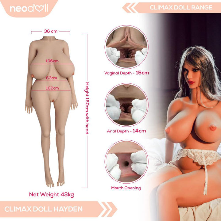 Climax Doll - Hayden - Realistic Sex Doll - Gel Breast - Fat Body - 160cm - Tan - Lucidtoys