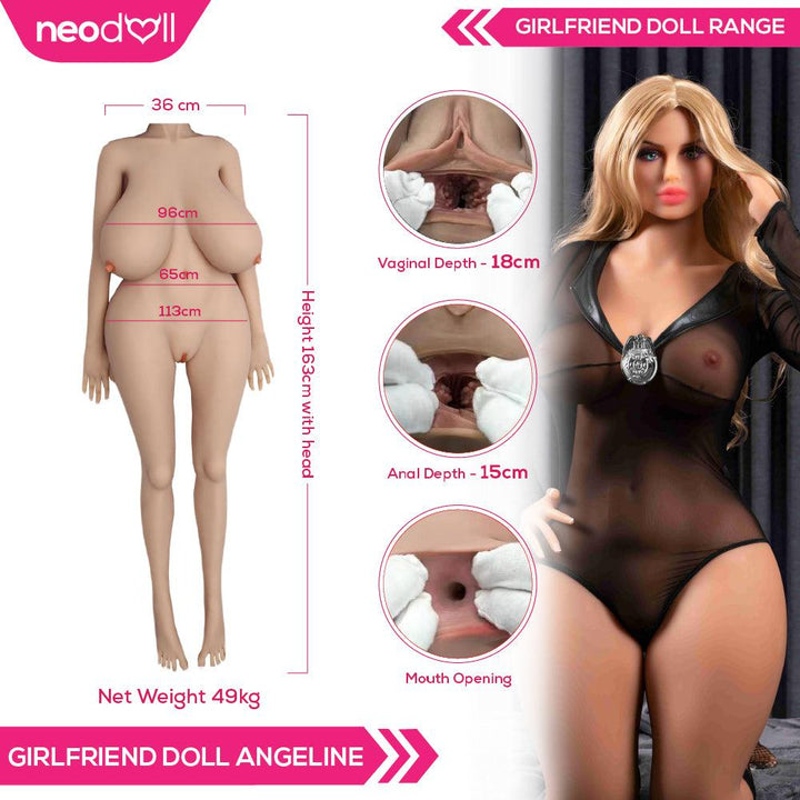 Neodoll Girlfriend Angeline - Realistic Sex Doll -163cm - Tan - Lucidtoys