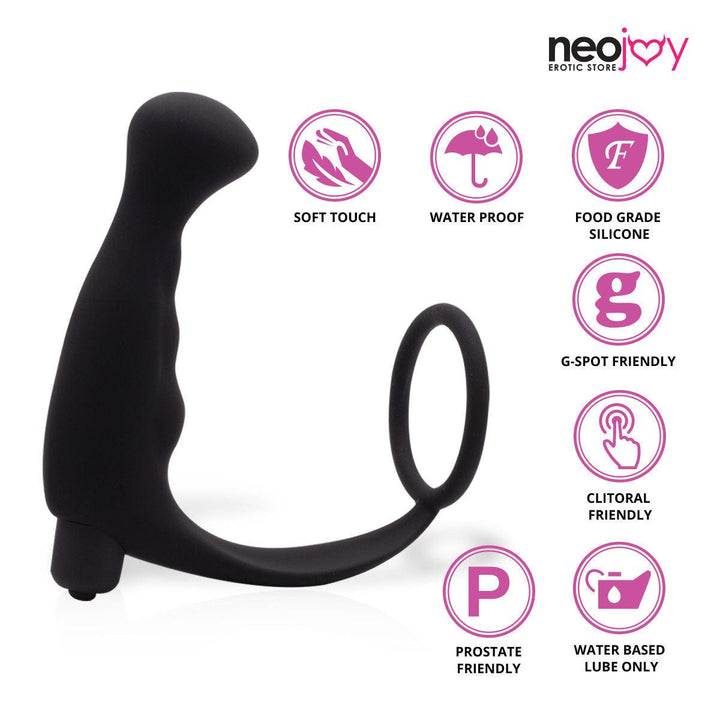 Neojoy Prostate Plug Silicon Black With Cockring 4.3 inch - 11 cm Cock rings - lucidtoys.com Dildo vibrator sex toy love doll