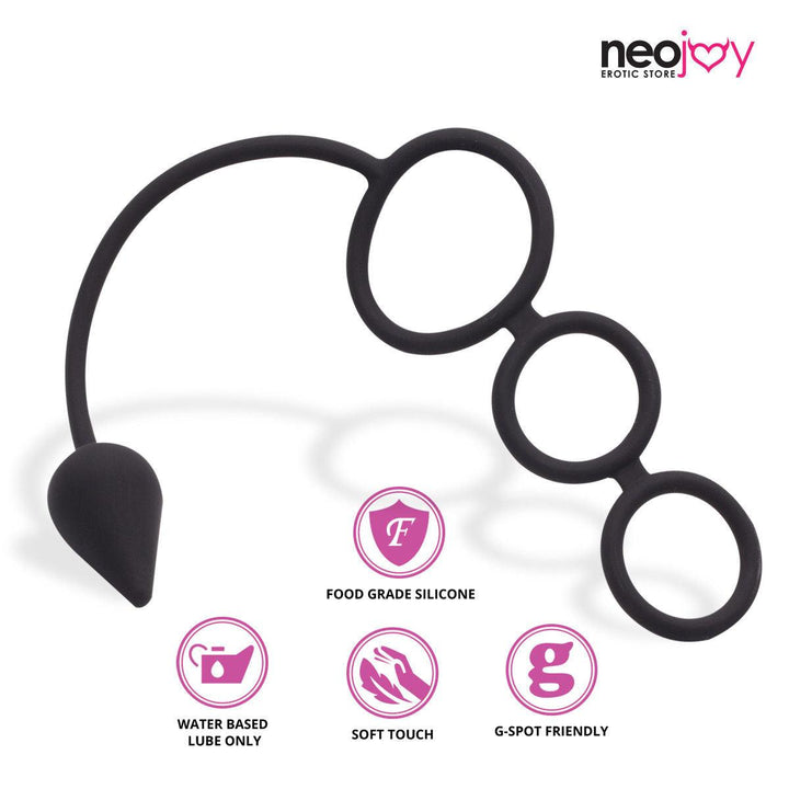 Neojoy Butt Plug Silicon Black With Triple Cock Ring 5.7 inch - 14.5 cm Cock rings - lucidtoys.com Dildo vibrator sex toy love doll