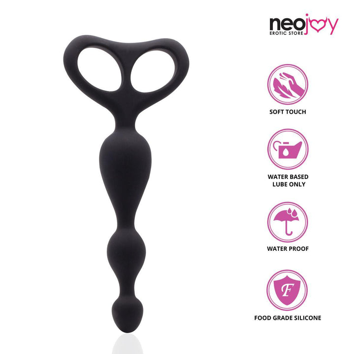 Neojoy Beaded Anal Dildo Silicone Black With Double Loops - 6.9 inch - 17.5cm Anal Beeds - lucidtoys.com Dildo vibrator sex toy love doll