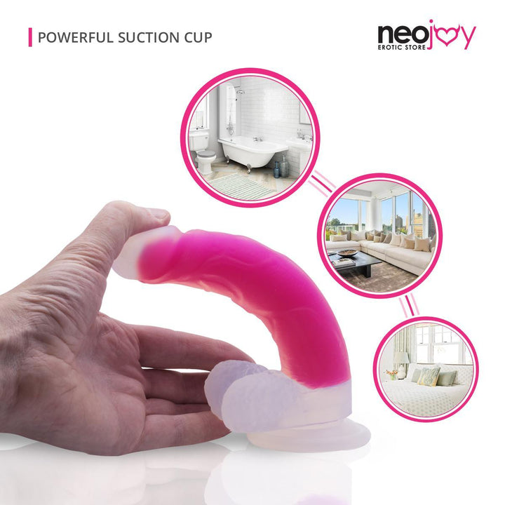 Neojoy - Pure Silicone transparent and luminous Dildo - Pink - lucidtoys.com