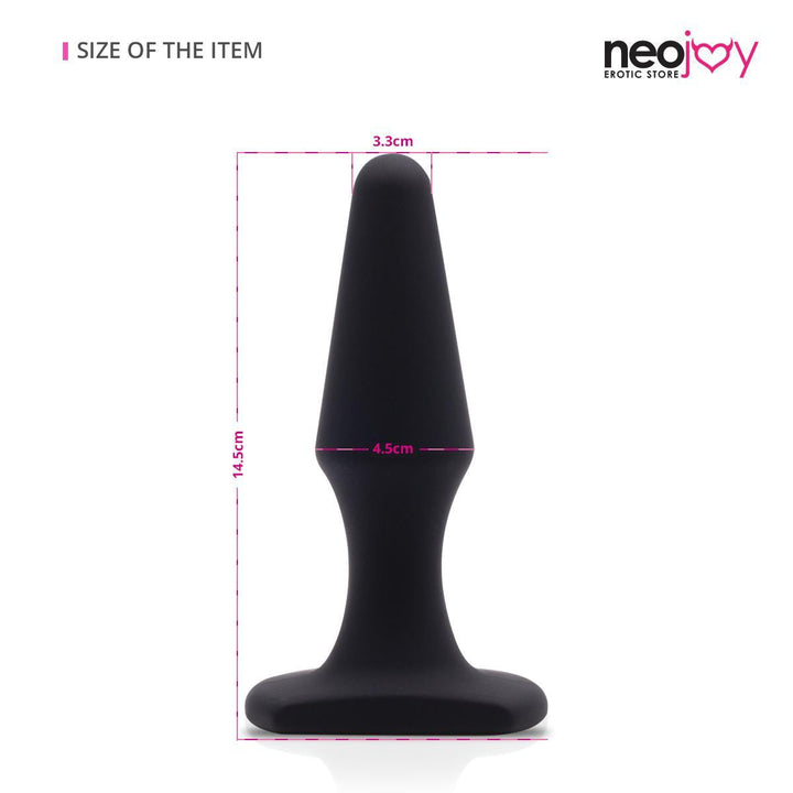 Neojoy Classic Butt plug Silicone Black With Flat Base - 3.7 inch - 9.25 cm - sizes